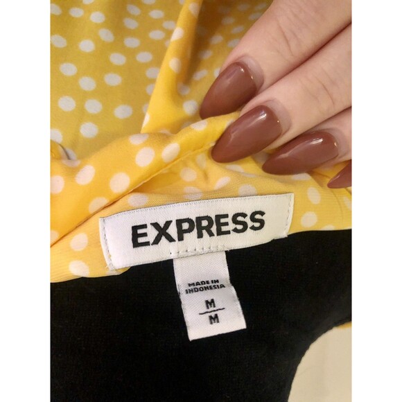 Express Yellow White Polka Dot V-Neck Cinched Blouse Size Medium NEW - Picture 5 of 6